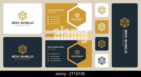 Logistics Box logo designs template with shield design graphic vector illustration. Symbol, icon, creative. Stock Vector