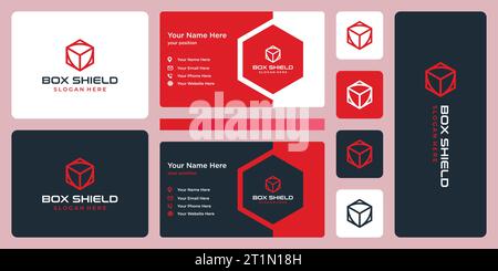 Logistics Box logo designs template with shield design graphic vector illustration. Symbol, icon, creative. Stock Vector