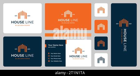 Modern house logo design template with line art style vector illustration. Symbol, icon, creative. Stock Vector