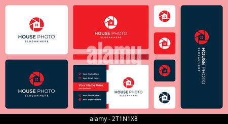 Modern house building logo design template with camera lens graphic vector illustration. Symbol, icon, creative. Stock Vector