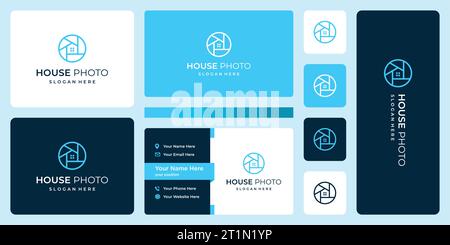 Modern house building logo design template with camera lens graphic vector illustration. Symbol, icon, creative. Stock Vector