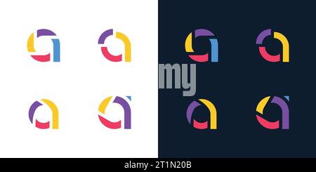 Collection of initial letter A logos design template with colorful vector illustration. Symbol, icon, creative. Stock Vector