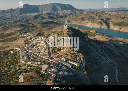 AERIAL Zahara De La Sierra And Its Lake Cadiz Spain Stock Photo Alamy