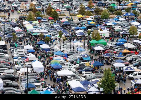 South Bend, Indiana, USA. 14th Oct, 2023. A general view of the tailgate lots prior to NCAA football game action between the USC Trojans and the Notre Dame Fighting Irish at Notre Dame Stadium in South Bend, Indiana. John Mersits/CSM/Alamy Live News Stock Photo