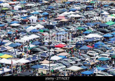 South Bend, Indiana, USA. 14th Oct, 2023. A general view of the tailgate lots prior to NCAA football game action between the USC Trojans and the Notre Dame Fighting Irish at Notre Dame Stadium in South Bend, Indiana. John Mersits/CSM/Alamy Live News Stock Photo