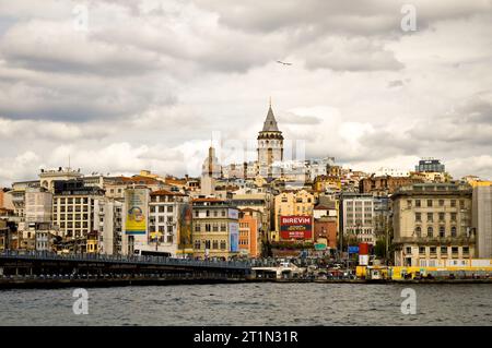 Galata Bridge and Galata Tower, one of the most visited places in Istanbul bosphorus Turkey March 23 2019 Stock Photo