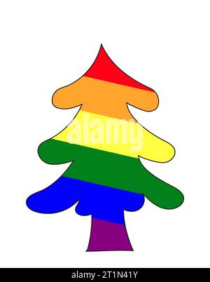 Gay pride rainbow Christmas tree. Clipart isolated on white background. Stock Photo