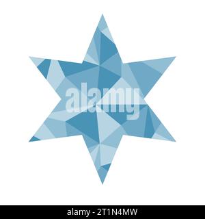 Simple six pointed blue star with abstract triangle pattern inside, vector illustration Stock Vector