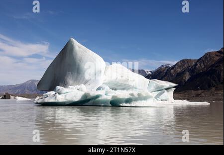 This iceberg is located in Tasman Lake at the terminal of the massive Tasman Glacier - New Zealand. This glacier terminal lake is one of the few in th Stock Photo