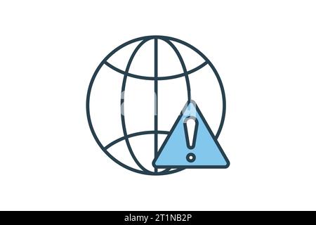Network error icon. earth with exclamation mark. icon related to warning, notification. suitable for web site, app, user interfaces, printable etc. Fl Stock Vector