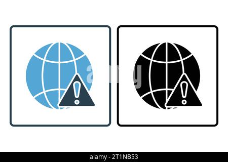 Network error icon. earth with exclamation mark. icon related to warning, notification. suitable for web site, app, user interfaces, printable etc. So Stock Vector