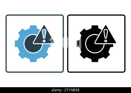 System error icon. gear with exclamation mark. icon related to warning, notification. suitable for web site, app, user interfaces, printable etc. Soli Stock Vector