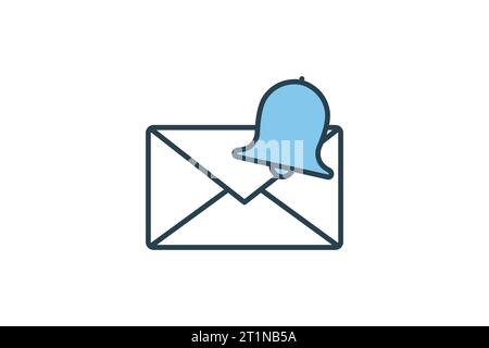 Mail notification icon. envelope with bell. icon related to Warning, notification. suitable for web site, app, user interfaces, printable etc. Flat li Stock Vector