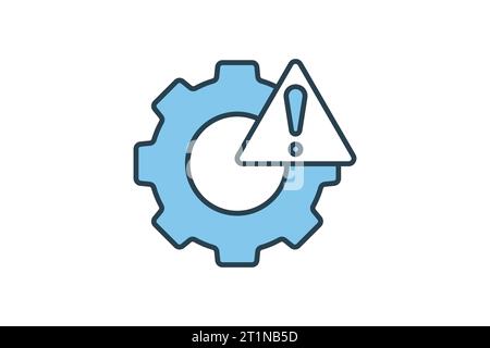 System error icon. gear with exclamation mark. icon related to warning, notification. suitable for web site, app, user interfaces, printable etc. Flat Stock Vector