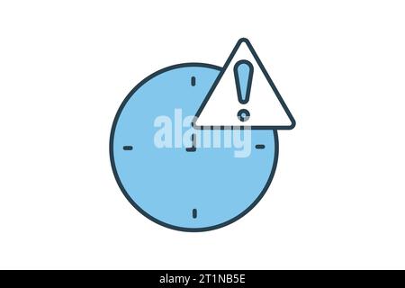 Warning icon. clock with exclamation mark. icon related to warning, notification. suitable for web site, app, user interfaces, printable etc. Flat lin Stock Vector