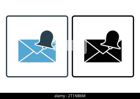 Mail notification icon. envelope with bell. icon related to Warning, notification. suitable for web site, app, user interfaces, printable etc. Solid i Stock Vector