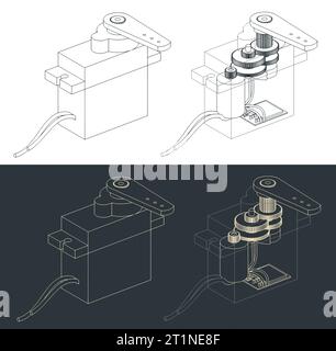 Stylized vector illustrations of blueprints of servo motor Stock Vector