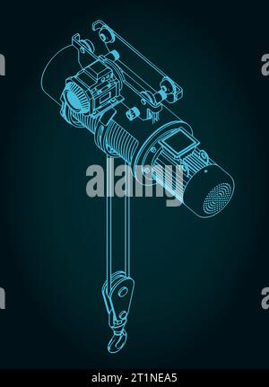 Stylized vector illustration of isometric blueprint of monorail hoist Stock Vector