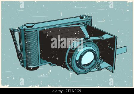 Stylized vector illustration of a retro camera in the style of an old poster Stock Vector