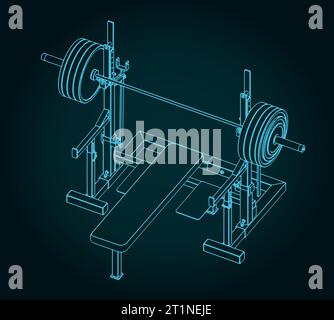 Stylized vector illustration of press weight adjustable squat rack bench Stock Vector