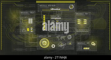 HUD radar screen with detailed targeting graphics. Stock Vector