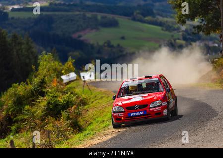 Ambert, France. 14th Oct, 2023. 130 SANGAYRAC Anthony, POUGET Bastien, Citroën SAXO F213, action during the Finale de la Coupe de France des Rallyes Ambert 2023, from October 12 au 14, 2023 in Ambert, France - Photo Damien Saulnier/DPPI Credit: DPPI Media/Alamy Live News Stock Photo