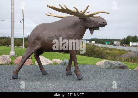 Sculpture of Morris the Moose at Irving Oil Big Stop in Goobies, Newfoundland & Labrador, Canada Stock Photo