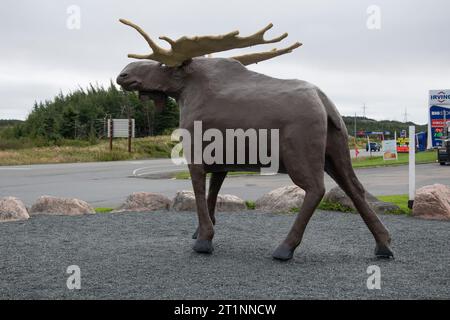 Sculpture of Morris the Moose at Irving Oil Big Stop in Goobies, Newfoundland & Labrador, Canada Stock Photo