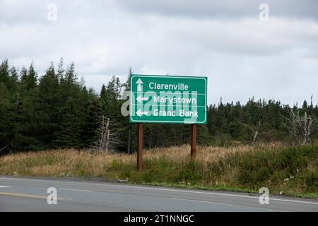 Direction sign at junction of Trans Canada highway and highway 210 in Goobies, Newfoundland & Labrador, Canada Stock Photo