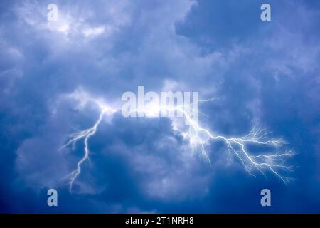 cloudy stormy sky with lightning Stock Photo