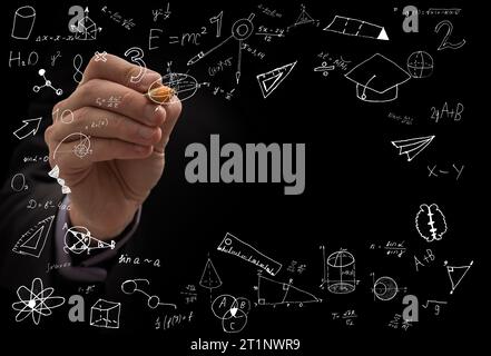 Man touching a creativity on a touch screen with his finger Stock Photo