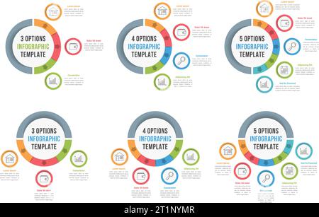Circle infographic templates with three, four and five steps, vector eps10 illustration Stock Vector