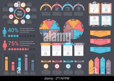Set of infographic element - circle diagrams, timeline, steps and options, process, workflow, vector eps10 illustration Stock Vector