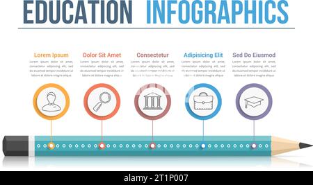 Pencil with icons and text, education infographics, workflow, process design, vector eps10 illustration Stock Vector