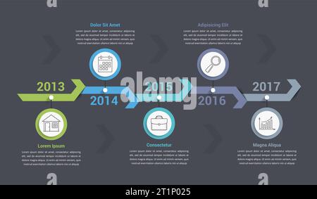 Timeline infographics template with arrows, workflow or process diagram, can be used as steps or options, vector eps10 illustration Stock Vector