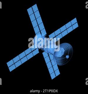 3d rendering wireframe satellite dish with solar panel isolated on ...