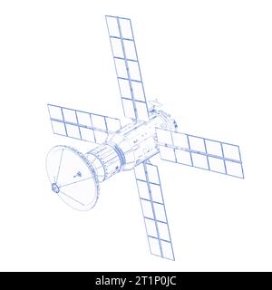 3d rendering wireframe satellite dish with solar panel isolated on ...