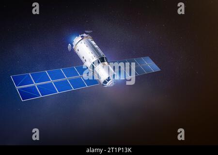 3d rendering satellite dish with solar panel in outer space Stock Photo ...