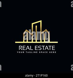 Real estate logo design. Luxury real estate gold color logo template Stock Vector