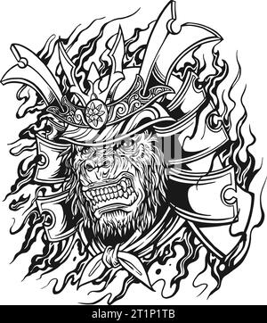 Gorilla ronin terrifying samurai warrior outline vector illustrations for your work logo, merchandise t-shirt, stickers and label designs, poster, gre Stock Vector