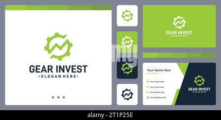 Gear logo design template with analytic investment finance logo design graphic vector illustration. Symbol, icon, creative. Stock Vector