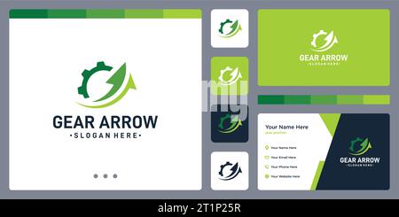 Gear logo design template with arrow up growth logo design graphic vector illustration. Symbol, icon, creative. Stock Vector