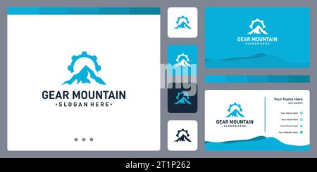 Gear logo design template with mountain peak logo design graphic vector illustration. Symbol, icon, creative. Stock Vector