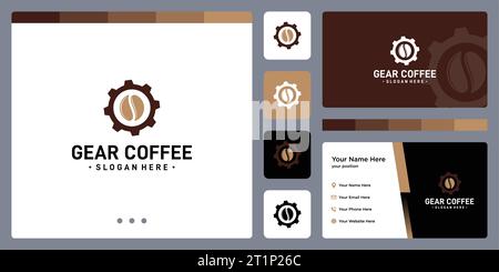Gear logo design template with coffee beans logo design graphic vector illustration. Symbol, icon, creative. Stock Vector