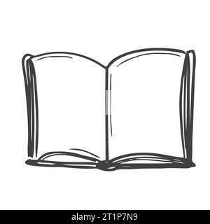 Book icon. Simple outline drawing of closed and opened books, doodle. Vector hand drawn illustration in black and white. Isolated on white Stock Vector
