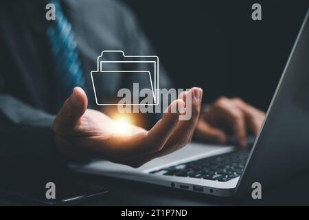 Virtual screen displaying folder icon and automation software Stock Photo