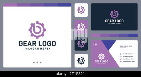 gear logo and initials letter B logo. business card design template. Stock Vector