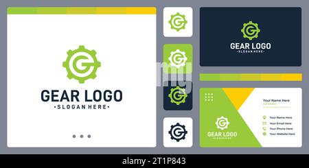 gear logo and initials letter G logo. business card design template. Stock Vector