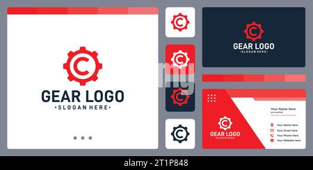 abstract gear logo concept and the initial letter C shape. icons for business, automotive and creative. Stock Vector