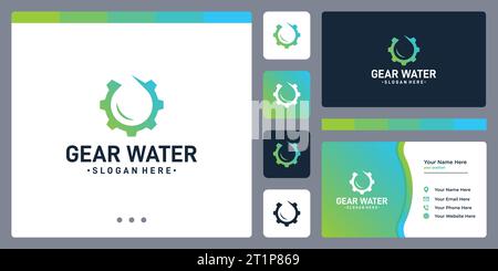 gear logo and form water or oil logo. business card design template. Stock Vector